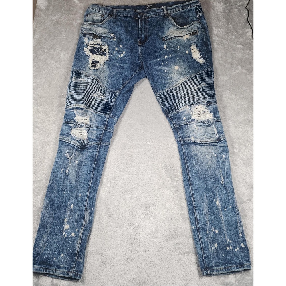 Decibel Jeans Mens 40x32 Denim Moto Distressed Ripped Paint Splatter (Tag 42x34)